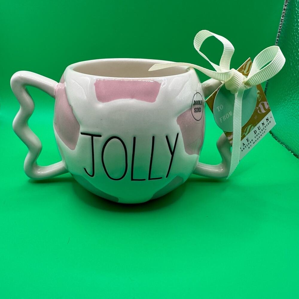 Rae Dunn / Mug/ Jolly / Candy Cane / Peppermint Swirl mug / pink and white /NWT